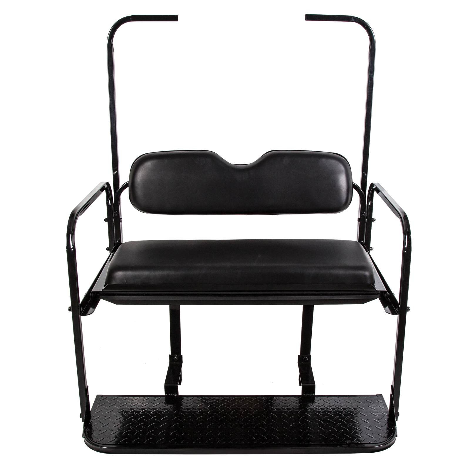 For EZGO TXT Golf Cart Flip Folding Rear Back Seat with Roof Support Kit - Black