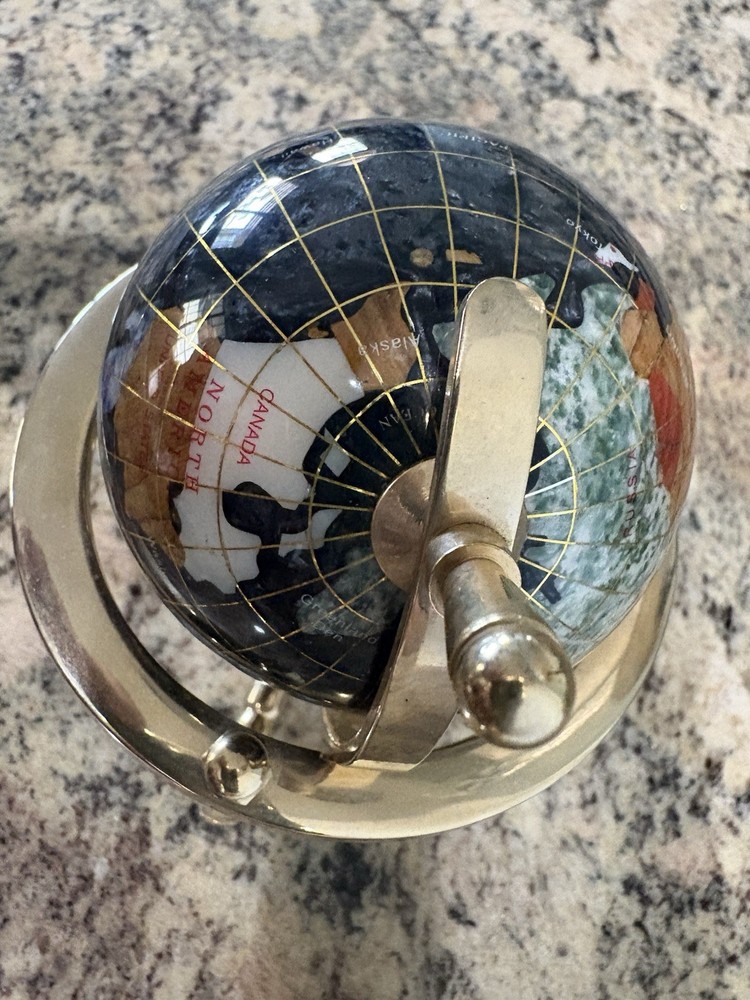 Desk Table Inlaid Gemstone Globe About 5” (g)
