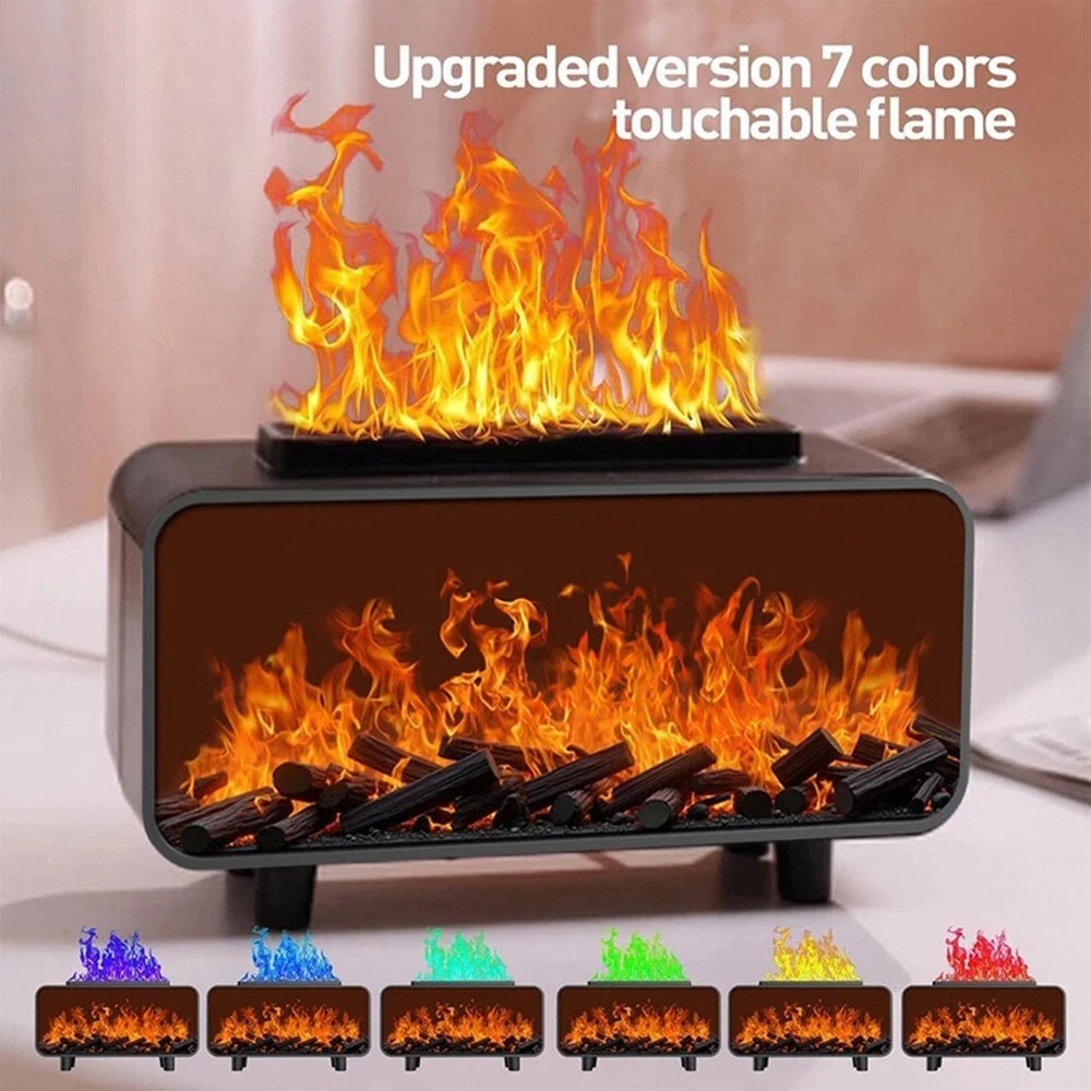 Humidifier and Essential Oil Diffuser with Fireplace Flame Effect and Color LED