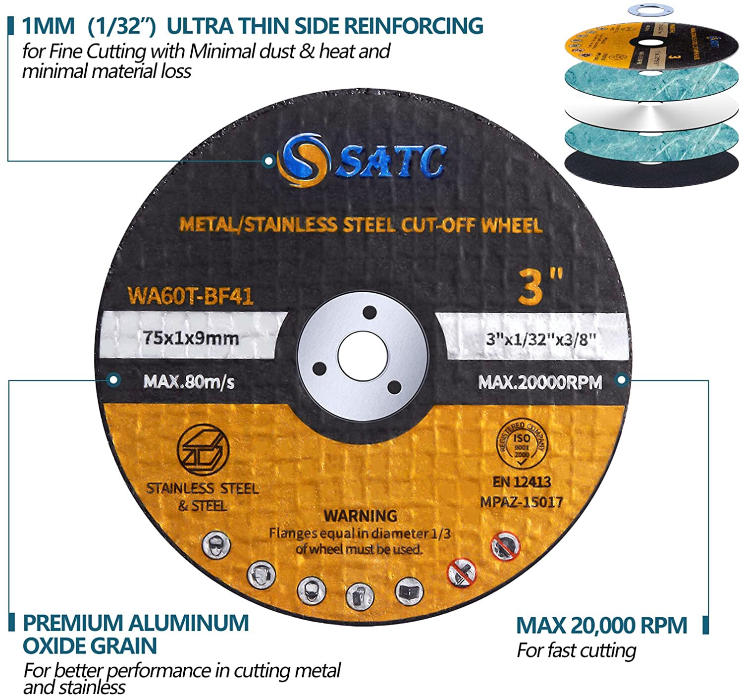 25PCS 3 inch Cut Off Wheels 3/8" Arbor Metal Cutting Disc Die Grinder Blade Tool