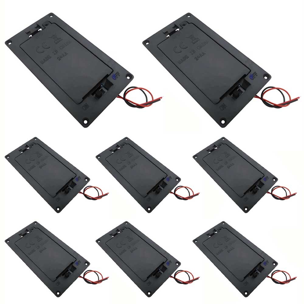 8PCS Twin/2X/Two AA Panel Mount Battery Holder Case Box 3V W/Power Switch & Wire