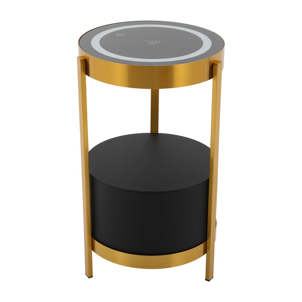 Smart Led Bedside Table Nightstand Sofa Round End Table w/ Drawer Bedroom 110V