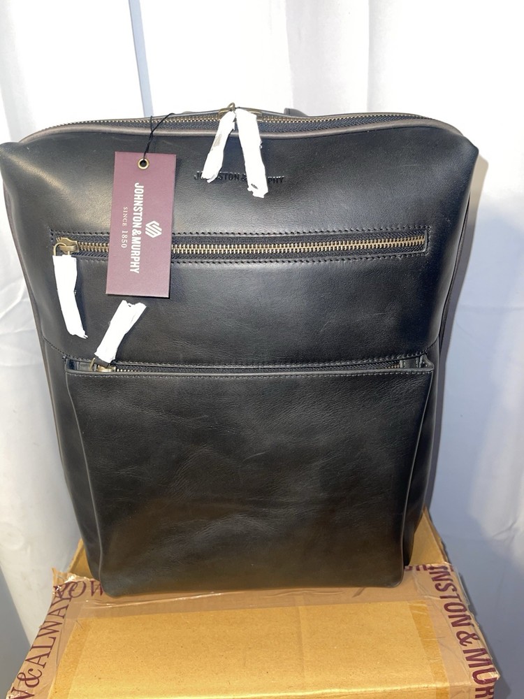Johnston & Murphy Leather Backpack Computer Bag Slim Lightweight Commuter * NWT