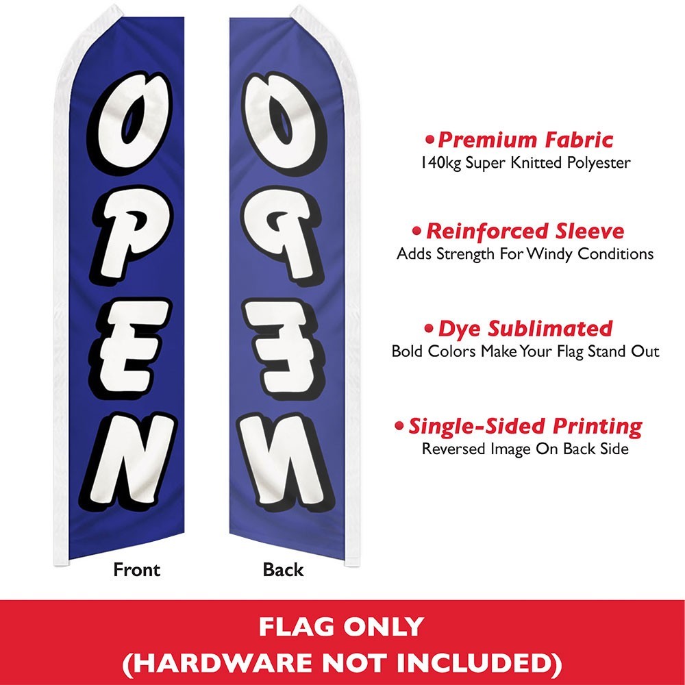 Open Advertising Swooper Feather Flutter Flag Now Open BL/WT