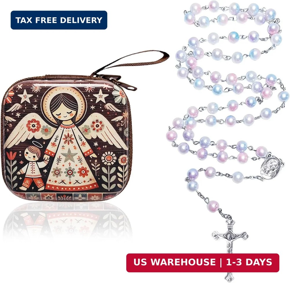 Catholic Rosary Beads, Rosarios Catolicos with Decorative Prayer Box, First Comm