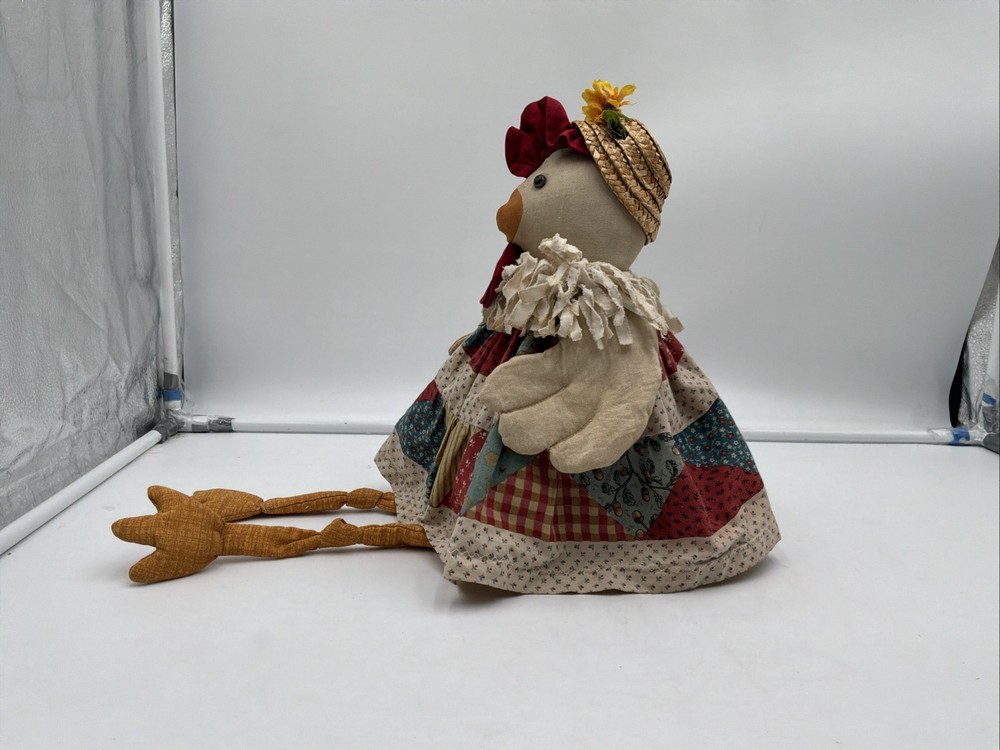Handmade Primitive Country Chicken Shelf Sitter Doll Patchwork Kitchen Decor