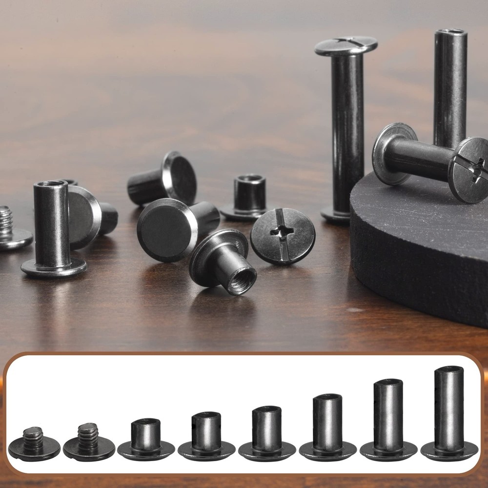 Chicago Screws Leather Rivets Assorted 110 Sets Gunmetal Black M5 Binding Kit