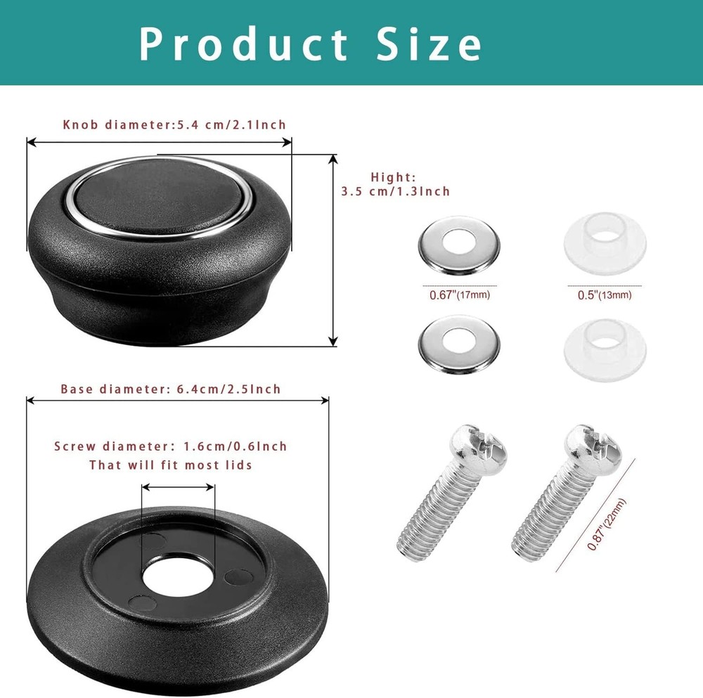 2 Pcs Universal Pot Lid Replacement Knobs - Durable Black Kitchen Handles