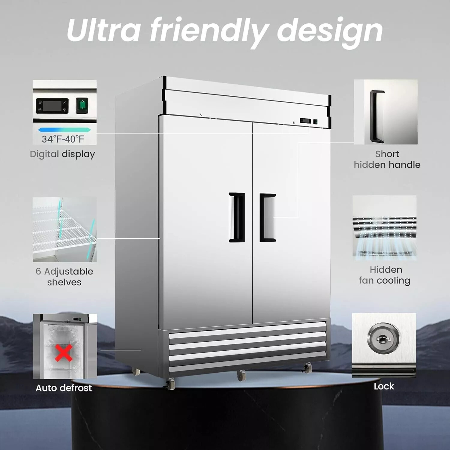 49 Cu.Ft Commercial Refrigerator Reach In Upright Refrigerator Two Solid Door