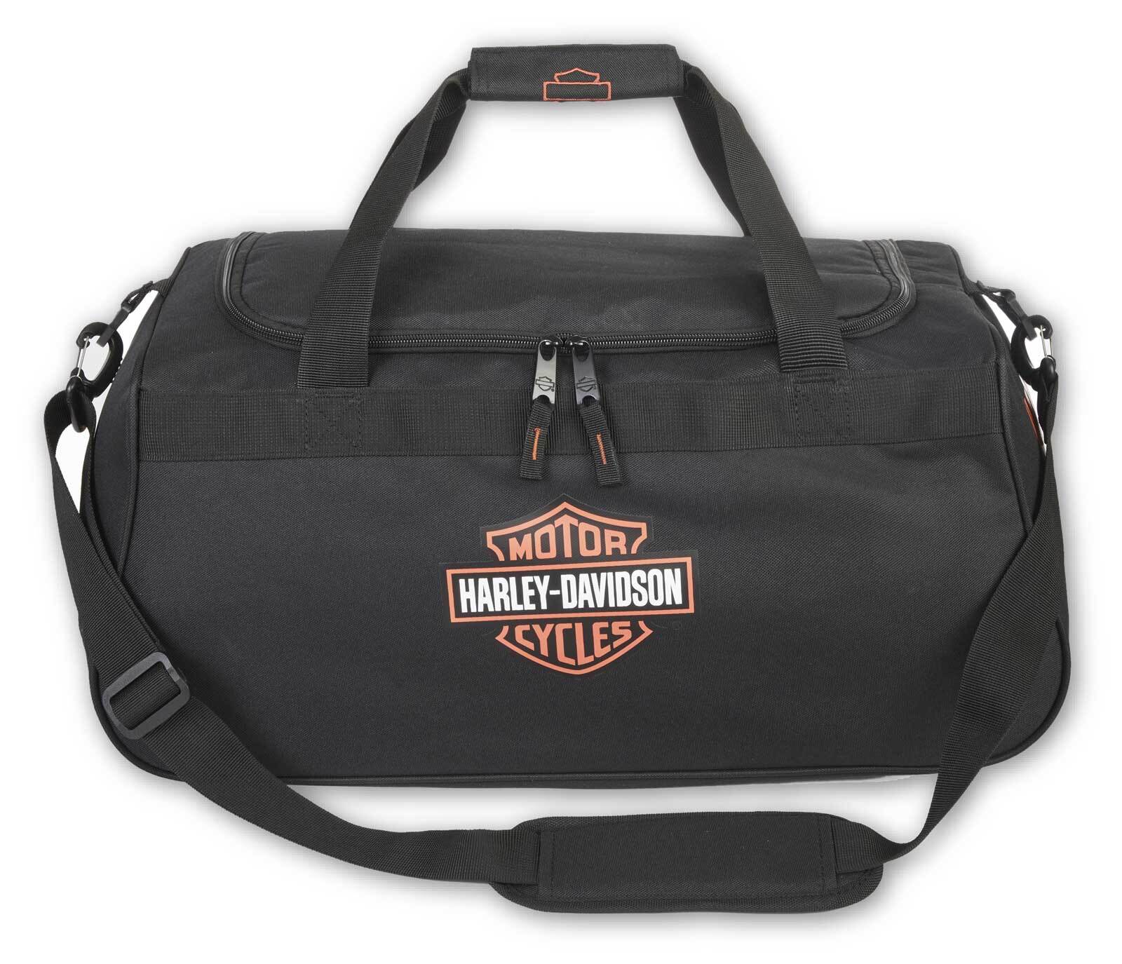 Harley-Davidson Orange Bar & Shield Logo Zip Rugged Graphic Duffel Bag - Black