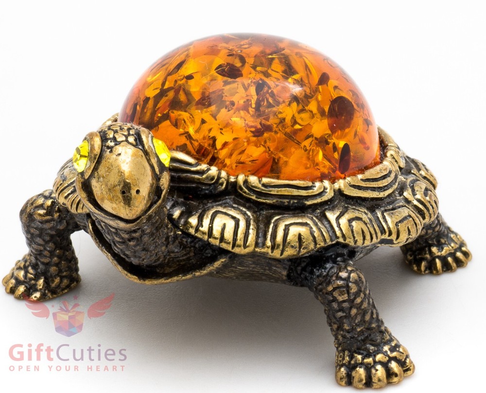 Solid Brass Amber Figurine Tortoise Turtle smiles happily talisman IronWork