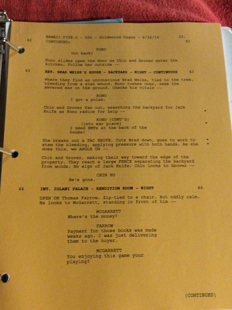 HAWAII FIVE-O ORIGINAL SCRIPT 506 NOTES SCHEDULE + 2014 HO' OMA IKE