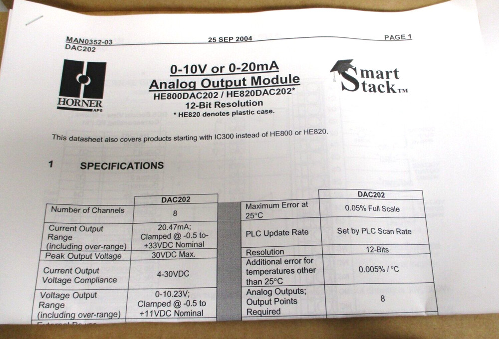 HORNER , HEDAC202A , ANALOG OUTPUT MODULE , SURPLUS