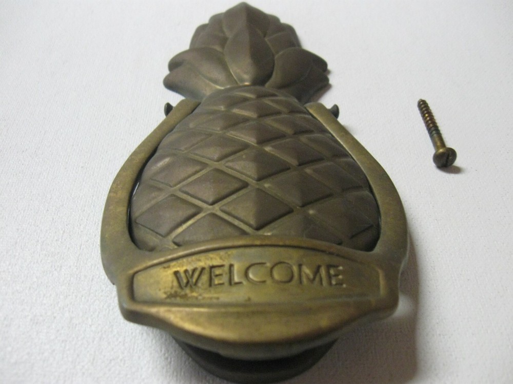 BRASS PINEAPPLE DOOR KNOCKER "WELCOME" HANDLE