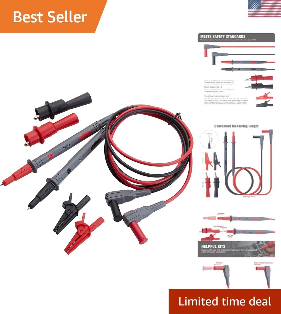 Durable Multimeter  Lead Set with Threaded Clips - Compatible with Fluke