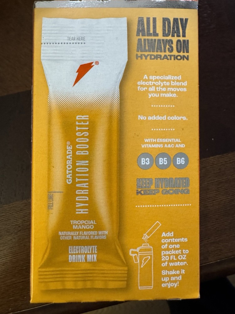 Gatorade Hydration Booster Tropical Mango Electrolyte Drink Mix, 6 Packets