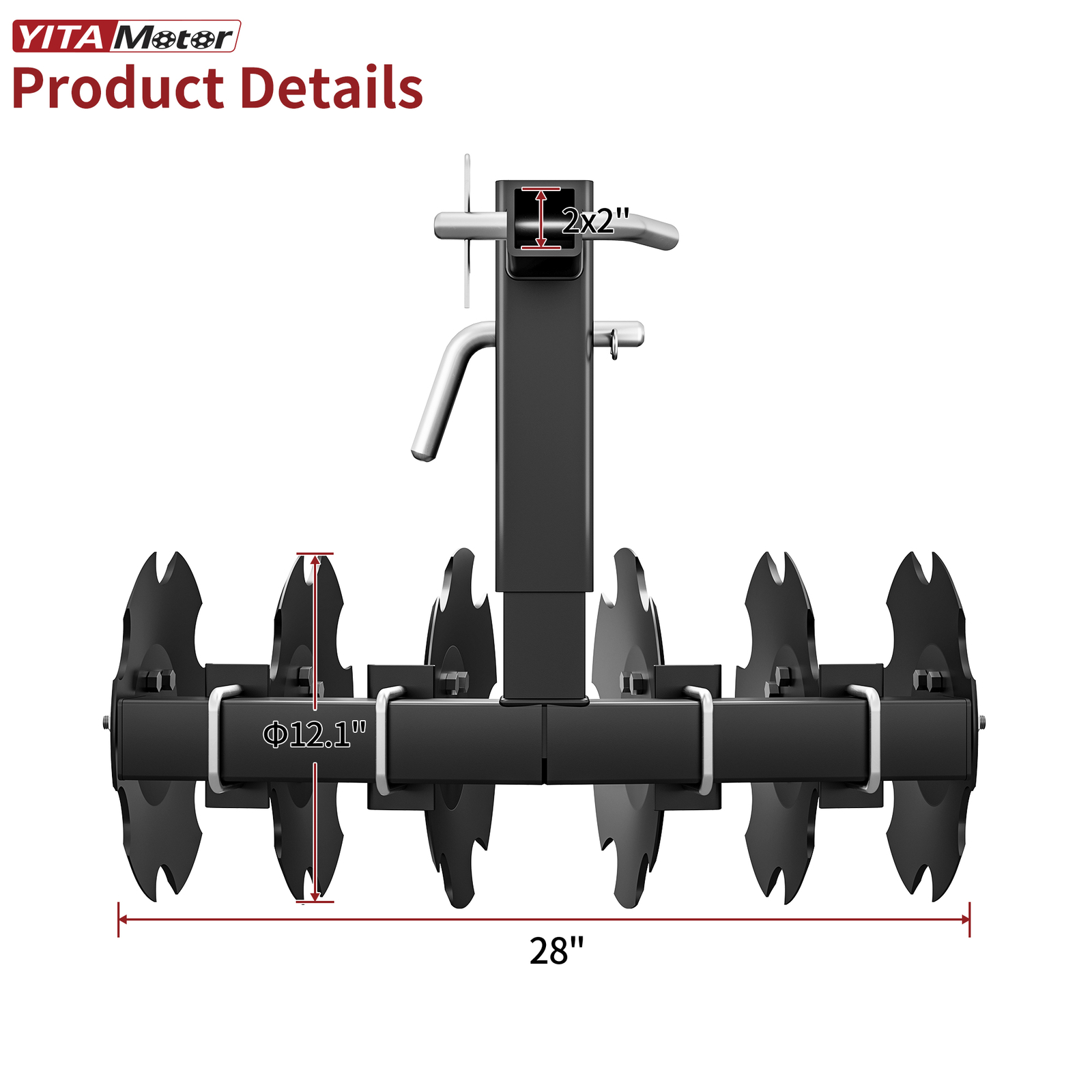 28" Cut Width ATV/UTV Disc Plow Harrow With 2" Receiver Hitch Heavy Duty Attach