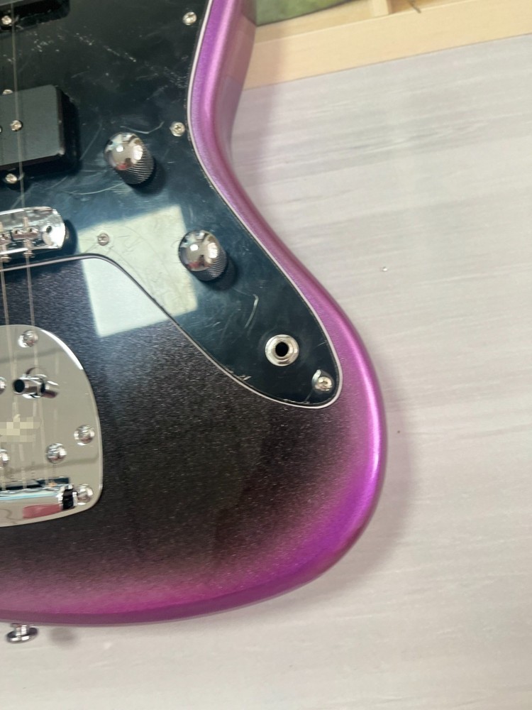Jazz style electric guitar purple gradient solid silver hardware