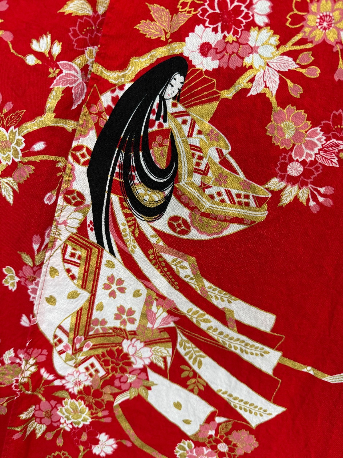 Vintage Smithsonian Institution Japanese Yukata Kimono XL Cherry Blossom Belted