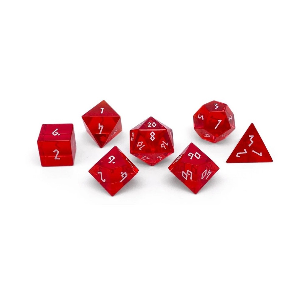 Norse Foundry Glass Dice Poly Set - Zircon Ruby w/Silver (7) New