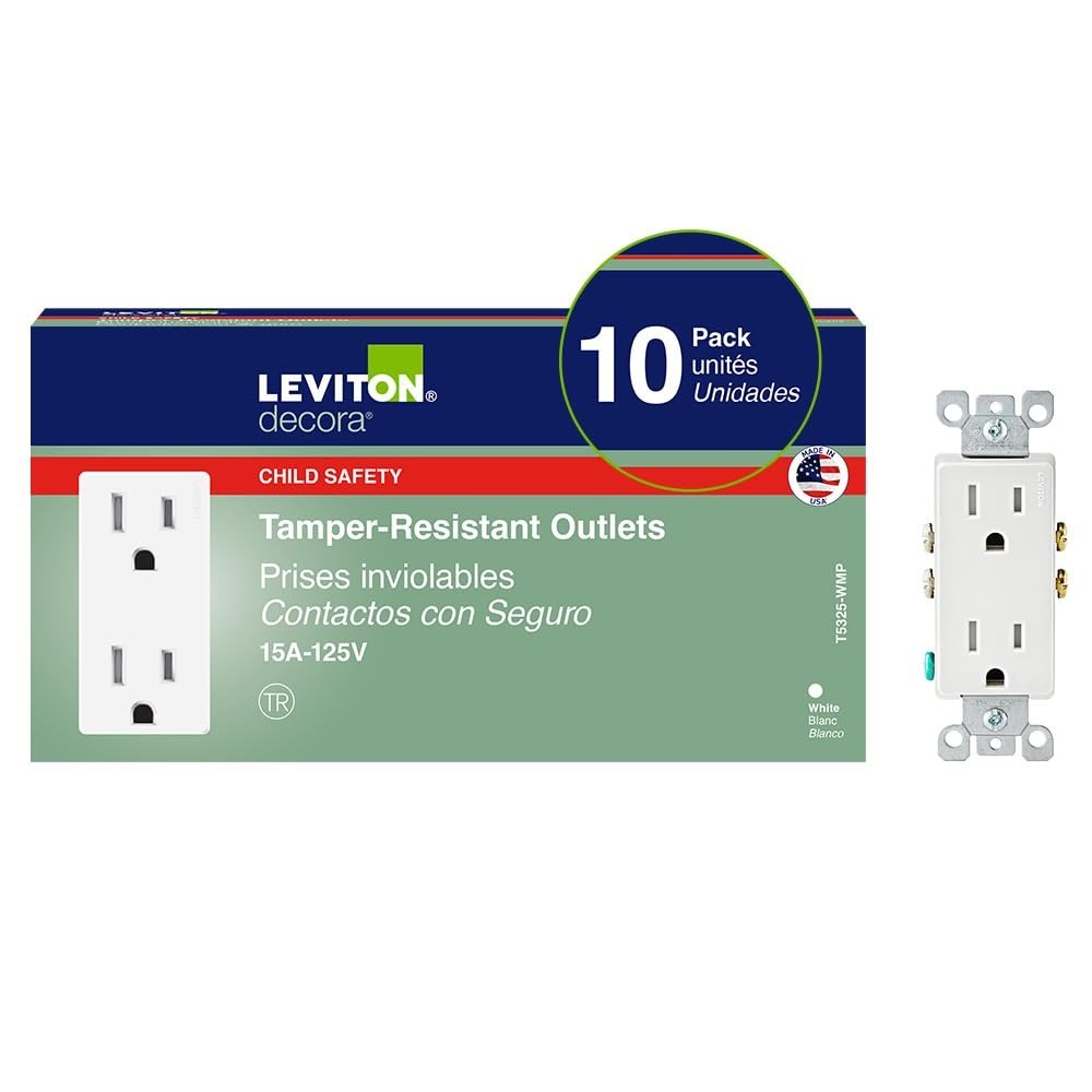 Tamper-Resistant Electrical Outlets, 10 Pack, White