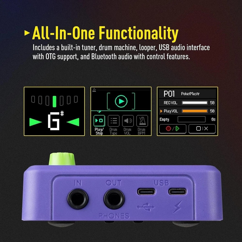 Pocket Master Portable Multi Effects Pedal - Over 100 Built-in Effects, Purple