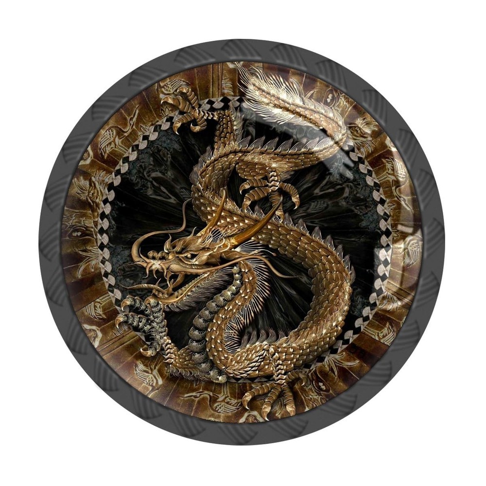 MSINMKOK 4 Pack Cabinet Knobs Taditional Golden Dragon Drawer Pulls Crystal G...