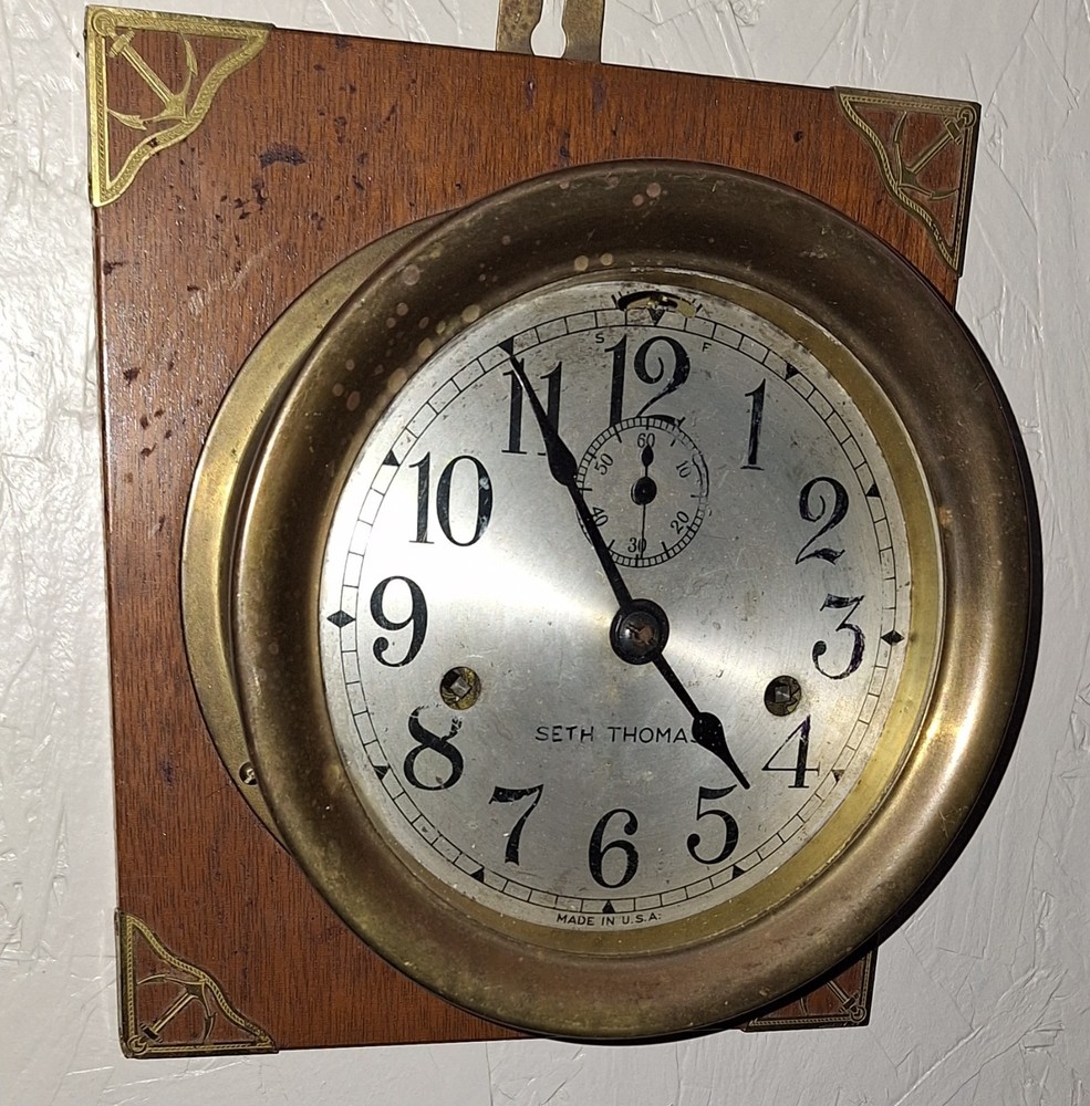 Rare Antique Seth Thomas Ship's Deck Clock Wall Engine-Room Maritime Working