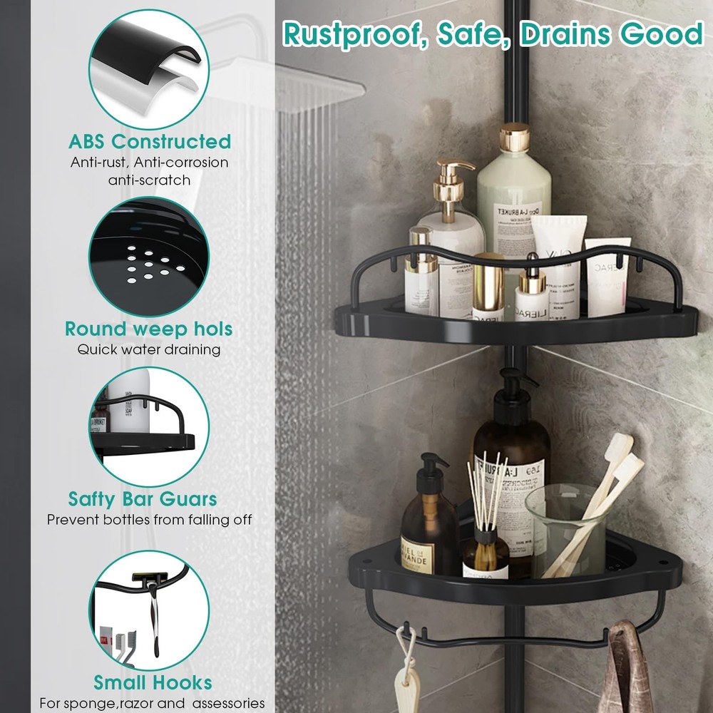 Corner Shower Caddy: Rustproof 125" Tension Inside Shower Organizer, Adjustab...