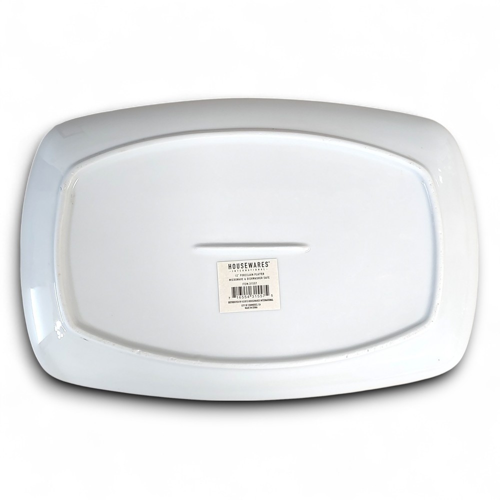 4pc Modern White Porcelain Serving Platters 12"x 8" Rounded Rectangular