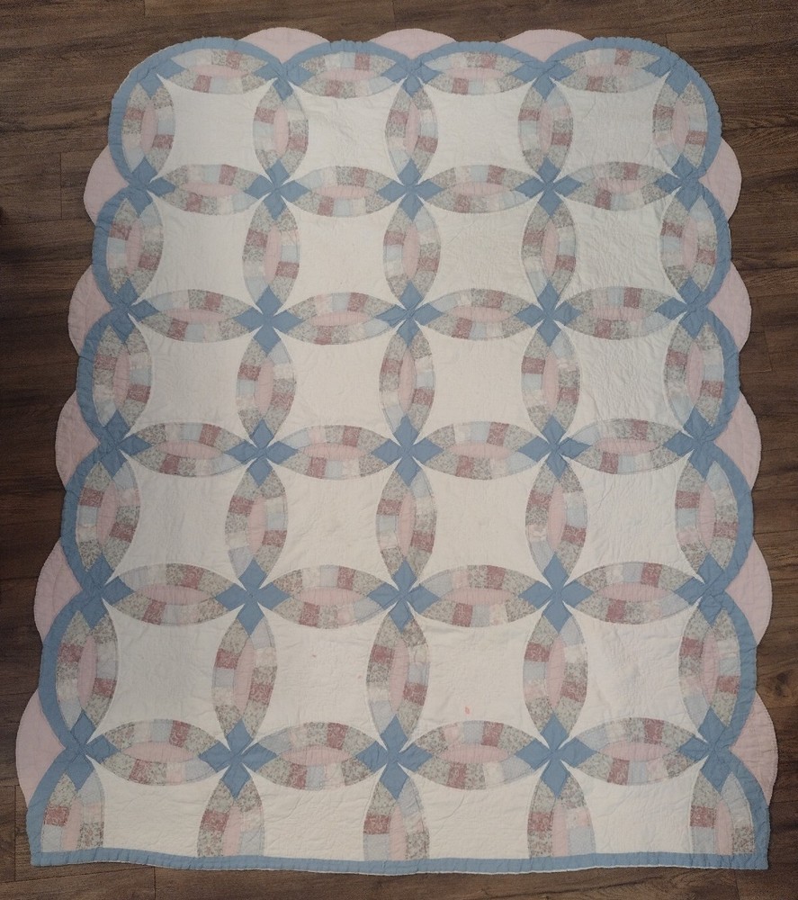 Vintage Quilt Hand Quilted Machine Pieced 64"x 80" Rustic Decor Craft Projects