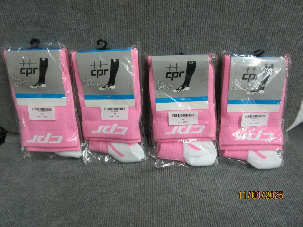 (4) Pair CPR Compression Socks Pink Size Large