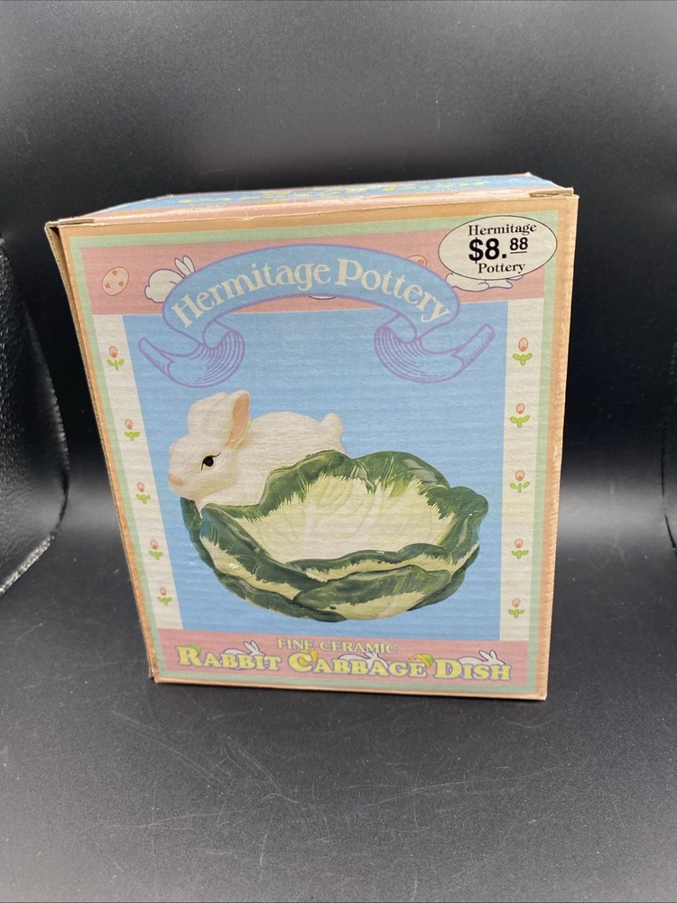 1994 Hermitage Pottery Bunny Cabbage Candy Dish Easter Boxed