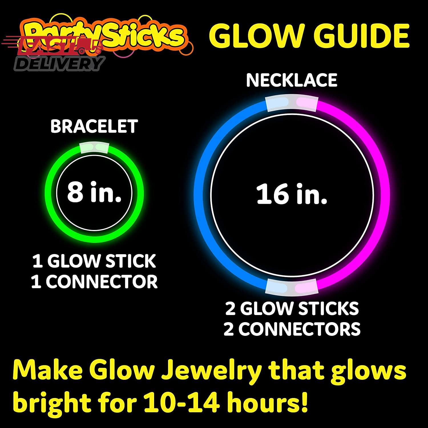 Partysticks Glow Sticks Party Supplies 100Pk - 8 Inch Glow in the Dark Light up