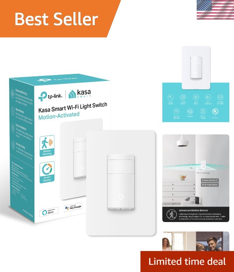 WiFi Motion Sensor Switch, Single Pole, Needs Neutral Wire, 2.4GHz Wi-Fi Ligh...