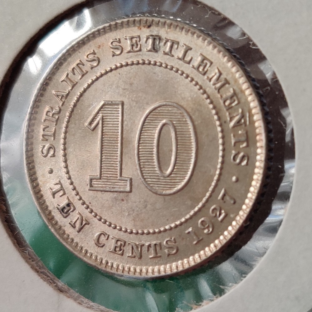 STRAITS SETTLEMENTS 10 Cents 1927 George V Cleaned Uncirculated