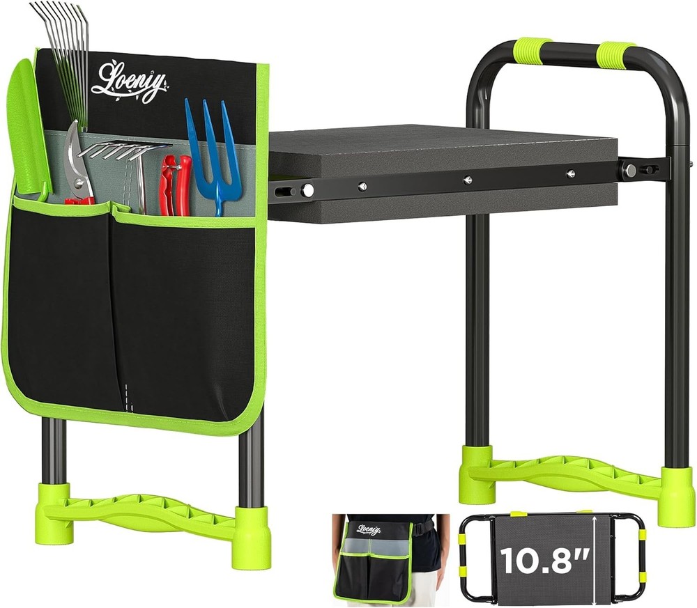 Ergonomic 10.8” Gardening Stool with Tool Pouch - Durable & Portable Design