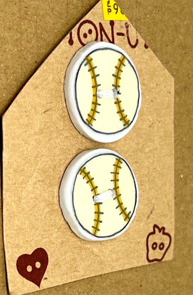 2 Ceramic HP Sport Buttons w BASEBALL DESIGN 3/4”