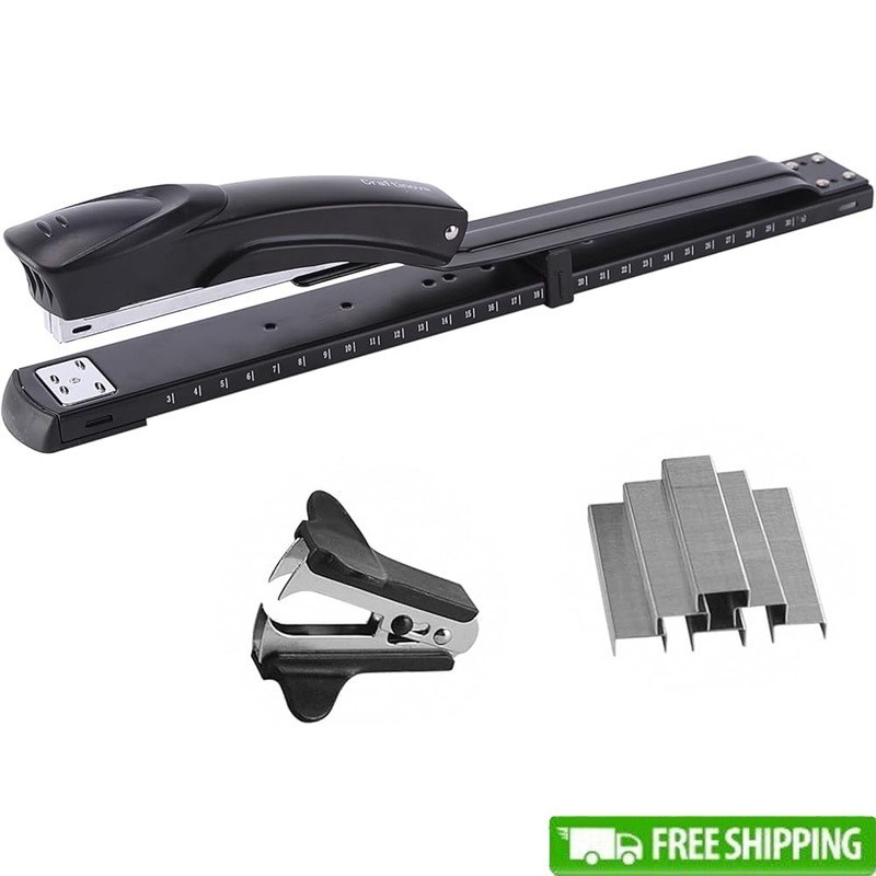 Long Arm Stapler Set 210 Sheet Capacity Adjustable Guide Anti Jam 2000 Staples