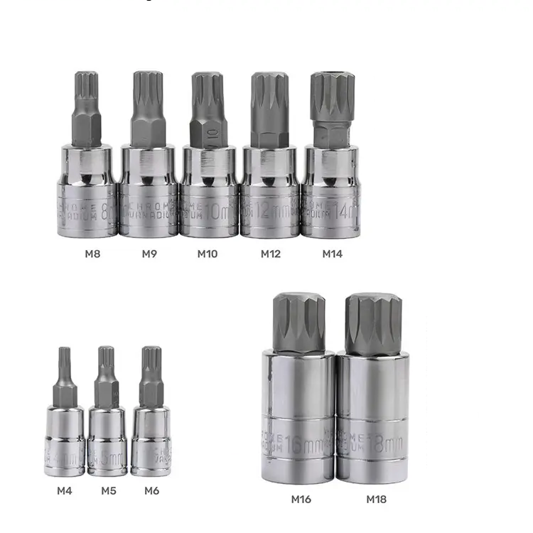 10pc XZN 12 Point MM Triple Square Spline Bit Socket Set Tamper Proof