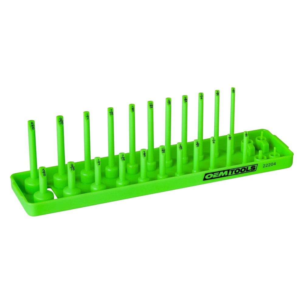 1 4 Inch Drive Sae Socket Organizer Holds 26 Sockets With Prelabeled Posts Green