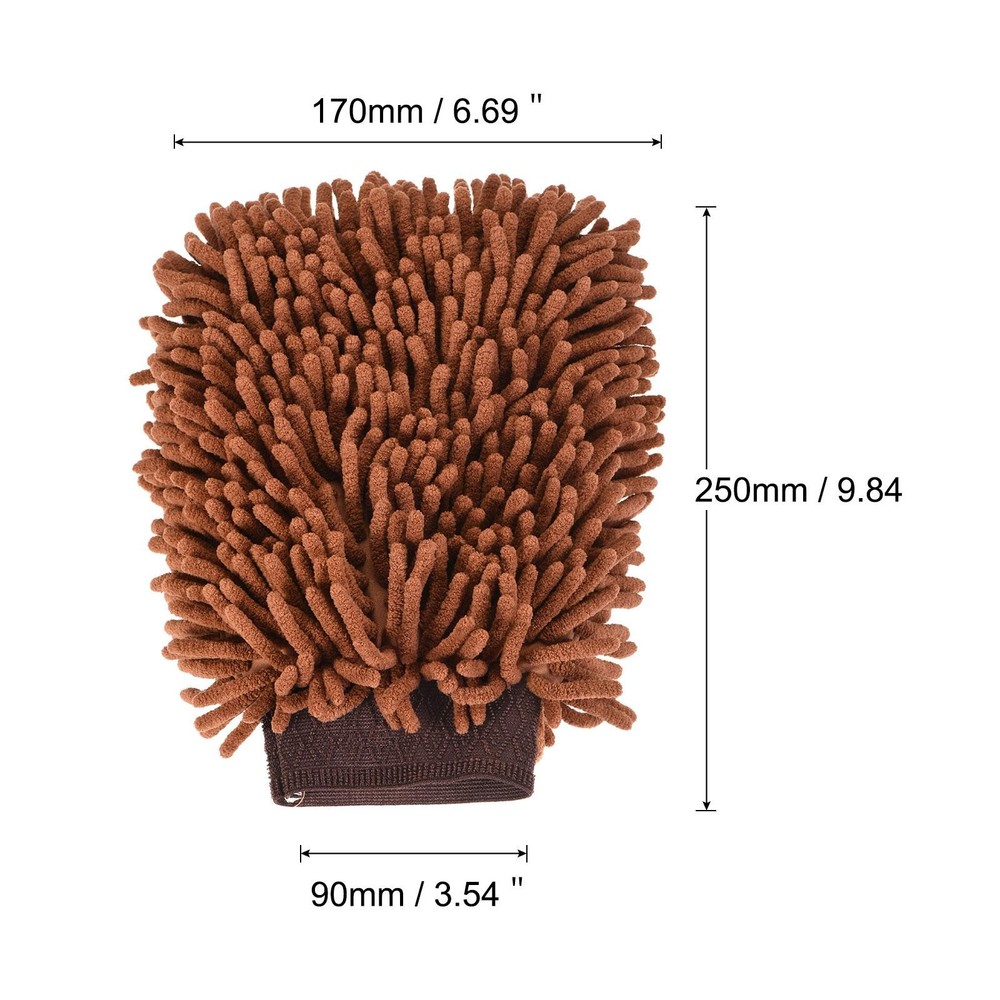 Microfiber Chenille Double-Sided Large Dusting Wash Mitten Cleaning Brown