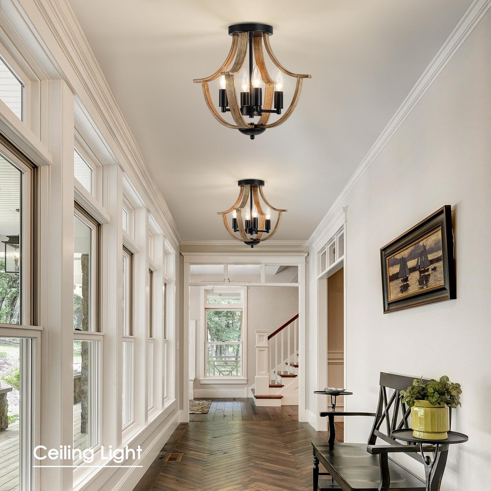 LAMPKEDUO 4-Light Rustic Pendant Ceiling Fixture