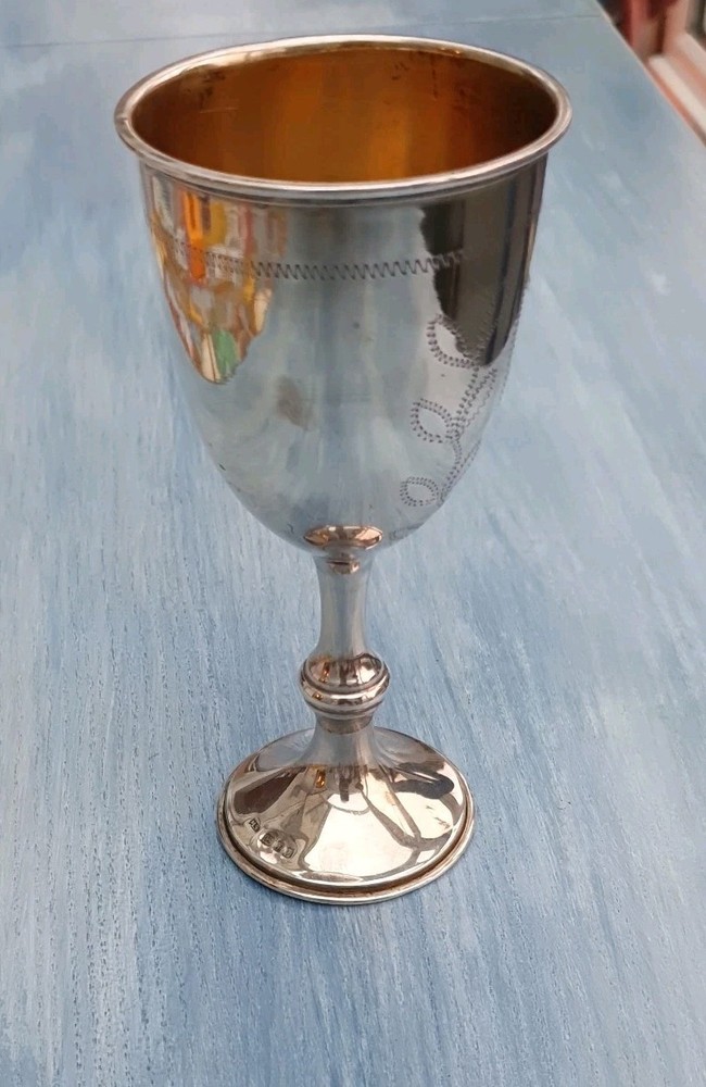 SOLID SILVER WINE GOBLET CUP GILT LINED 83.4gm BY MAX STEYERMAN London 1926