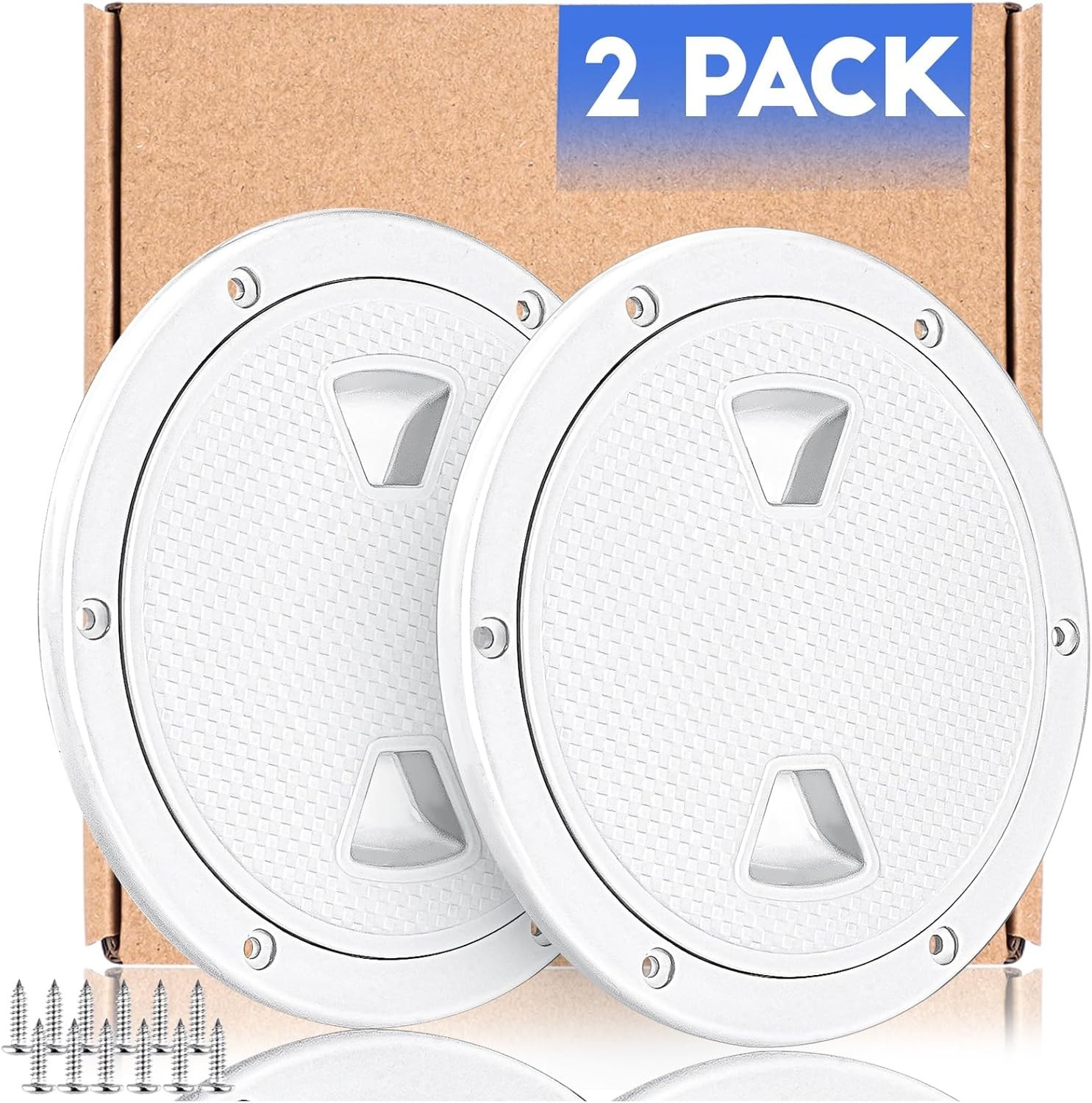 2X Marine Boat Hatch 6" White Round Non Slip Inspection Hatch w/Detachable Cover