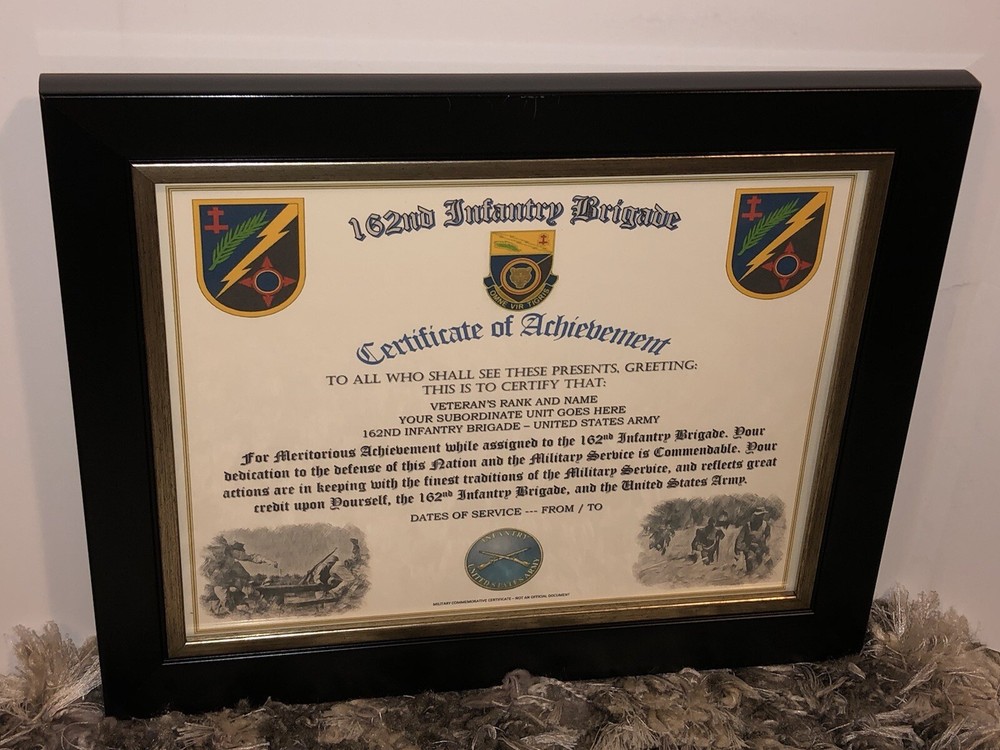 162ND INFANTRY BRIGADE - COA / (COMMEMORATIVE CERTIFICATE)