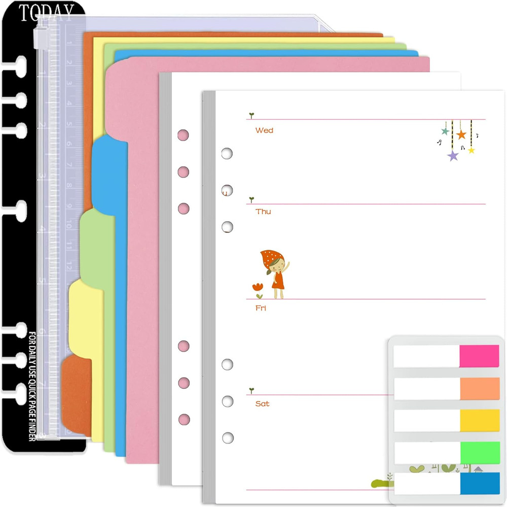 A5 Planner Inserts Weekly Planner Refills, 90 Pages Colorful 6-Ring Loose-leaf P