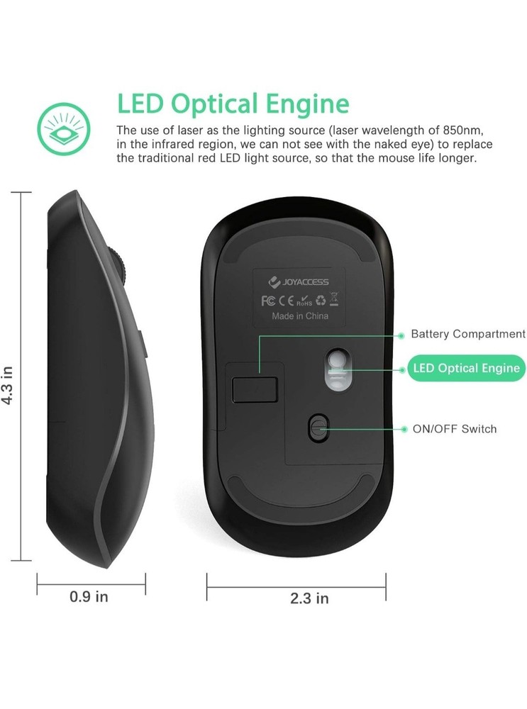 Wireless Mouse, 2.4G Portable Slim Silent Computer Mouse Wireless with USB Nano