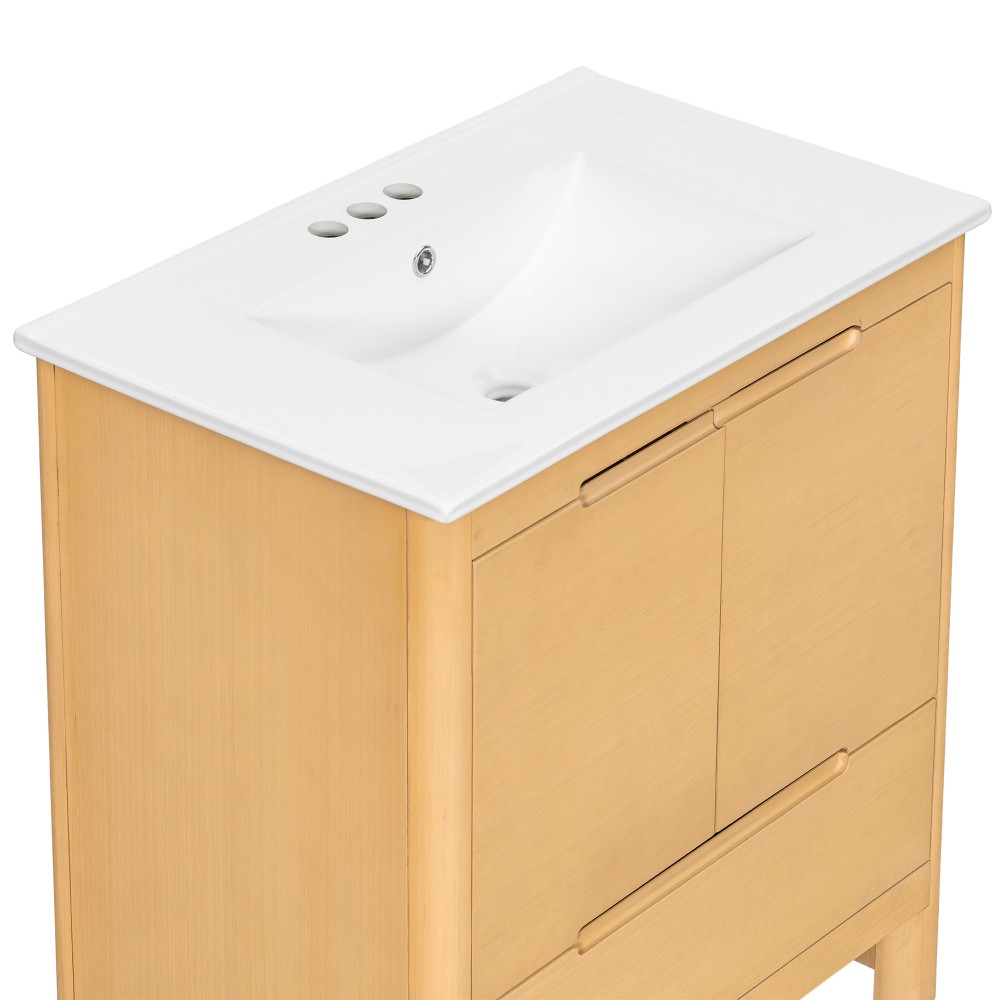 30in Oak Bathroom Vanity with Ceramic Sink, Soft-Close Doors, Adjustable Shelf