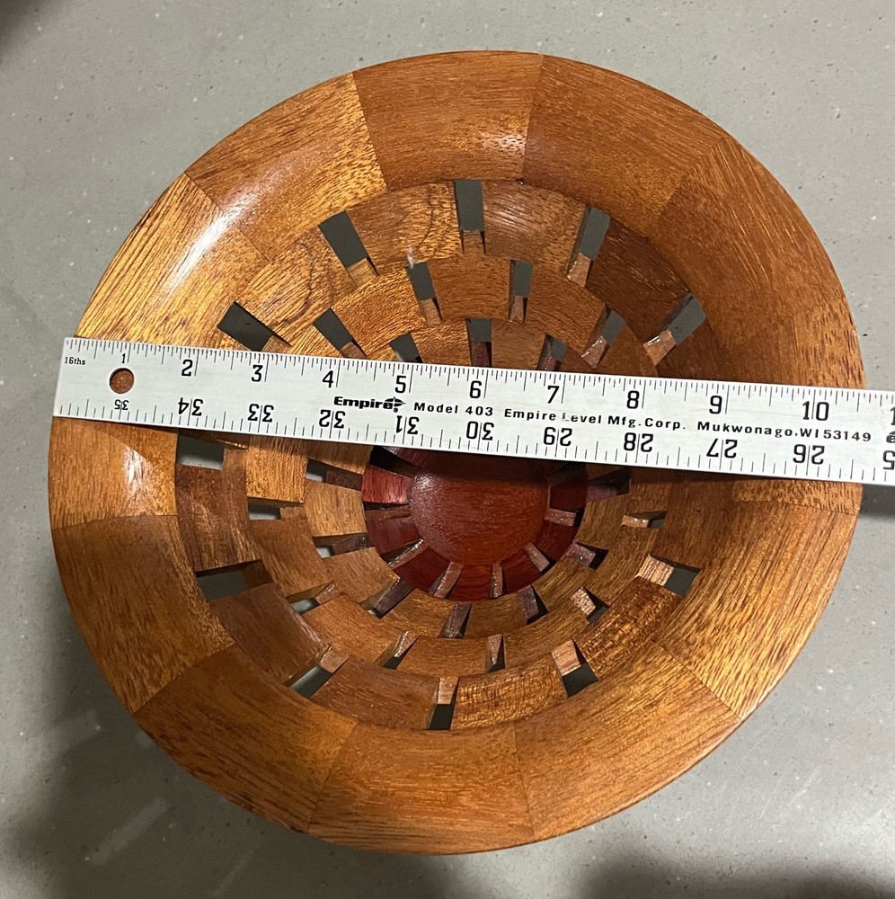 Vintage 10.5” Open Segmented Hand Crafted Wood Bowl Signed